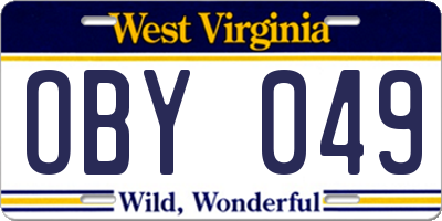 WV license plate OBY049