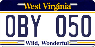 WV license plate OBY050