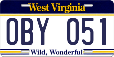 WV license plate OBY051