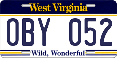 WV license plate OBY052