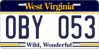 WV license plate OBY053