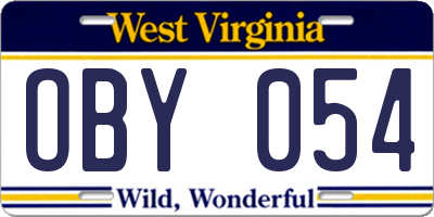 WV license plate OBY054