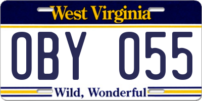 WV license plate OBY055
