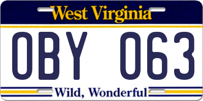 WV license plate OBY063