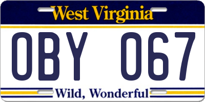 WV license plate OBY067