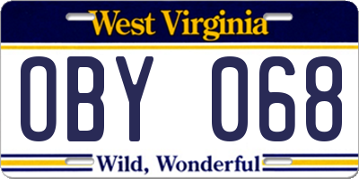 WV license plate OBY068