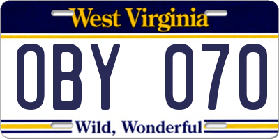 WV license plate OBY070