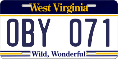 WV license plate OBY071