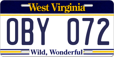 WV license plate OBY072