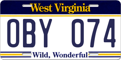 WV license plate OBY074