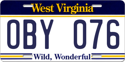WV license plate OBY076