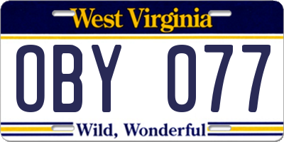 WV license plate OBY077