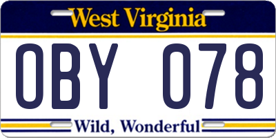 WV license plate OBY078