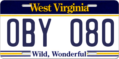 WV license plate OBY080
