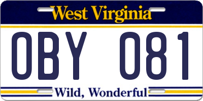 WV license plate OBY081
