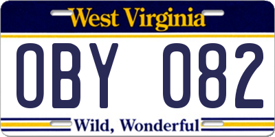 WV license plate OBY082