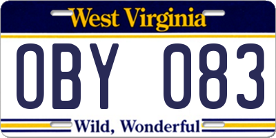 WV license plate OBY083
