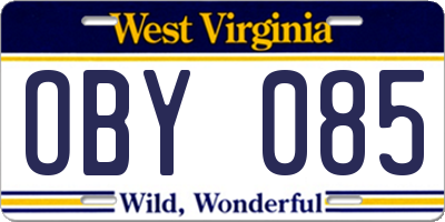 WV license plate OBY085