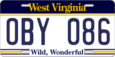 WV license plate OBY086