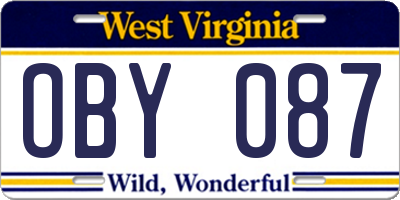 WV license plate OBY087