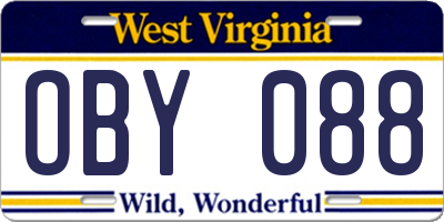 WV license plate OBY088