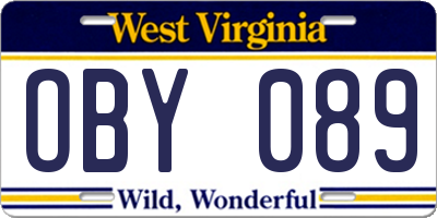 WV license plate OBY089