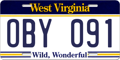 WV license plate OBY091