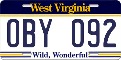 WV license plate OBY092