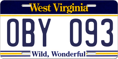 WV license plate OBY093