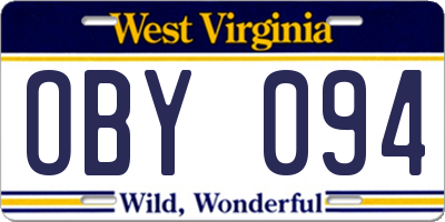 WV license plate OBY094