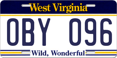 WV license plate OBY096