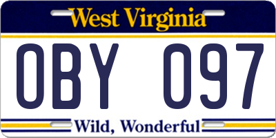 WV license plate OBY097