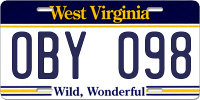 WV license plate OBY098