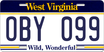 WV license plate OBY099