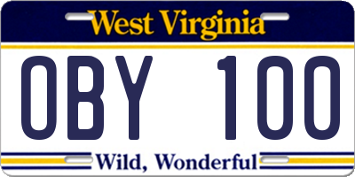 WV license plate OBY100