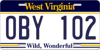WV license plate OBY102