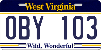 WV license plate OBY103