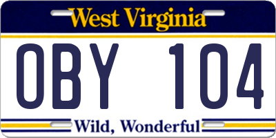 WV license plate OBY104