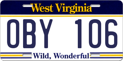 WV license plate OBY106