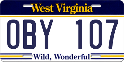 WV license plate OBY107