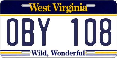 WV license plate OBY108