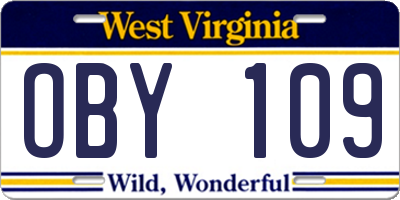 WV license plate OBY109