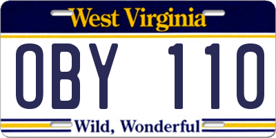 WV license plate OBY110