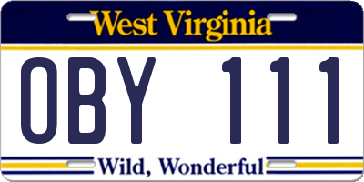WV license plate OBY111