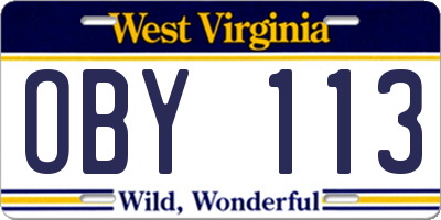 WV license plate OBY113