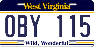 WV license plate OBY115
