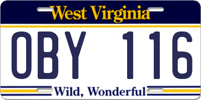 WV license plate OBY116