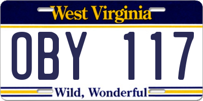 WV license plate OBY117