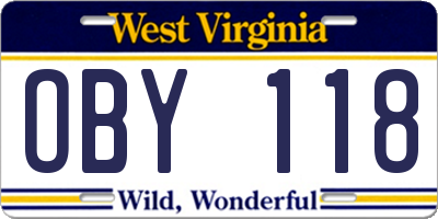 WV license plate OBY118