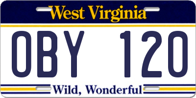 WV license plate OBY120